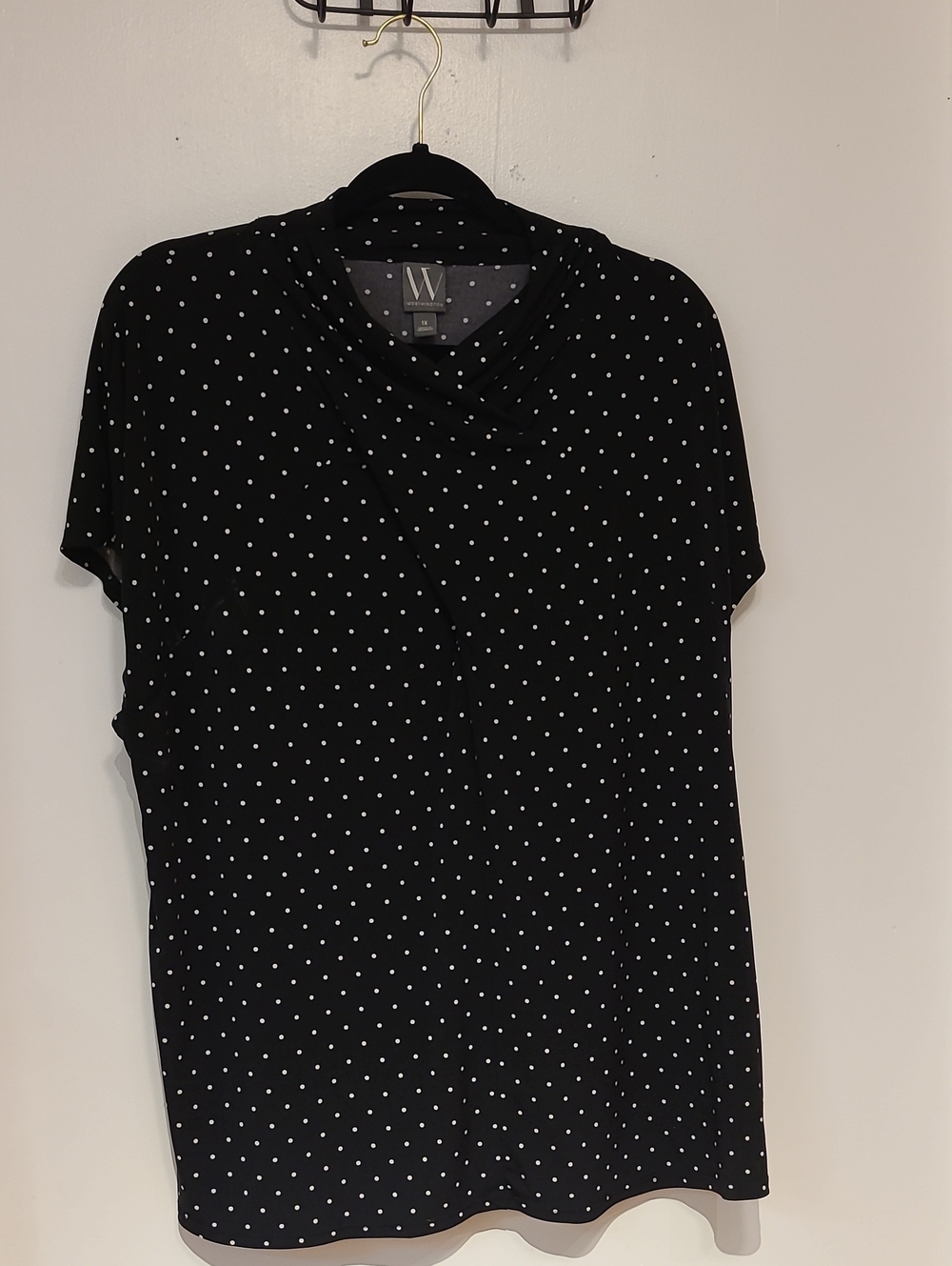 W by Worth Black and White Polka Dot Short Sleeve Top
